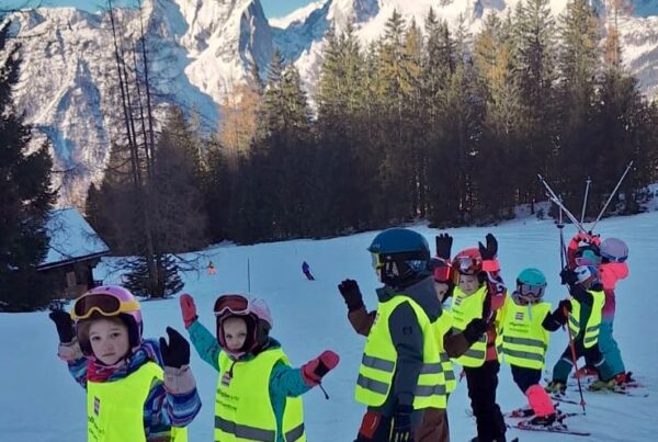 Young skiers during winter sports course WSS SKI school Hinterstoder in Austrian Alps